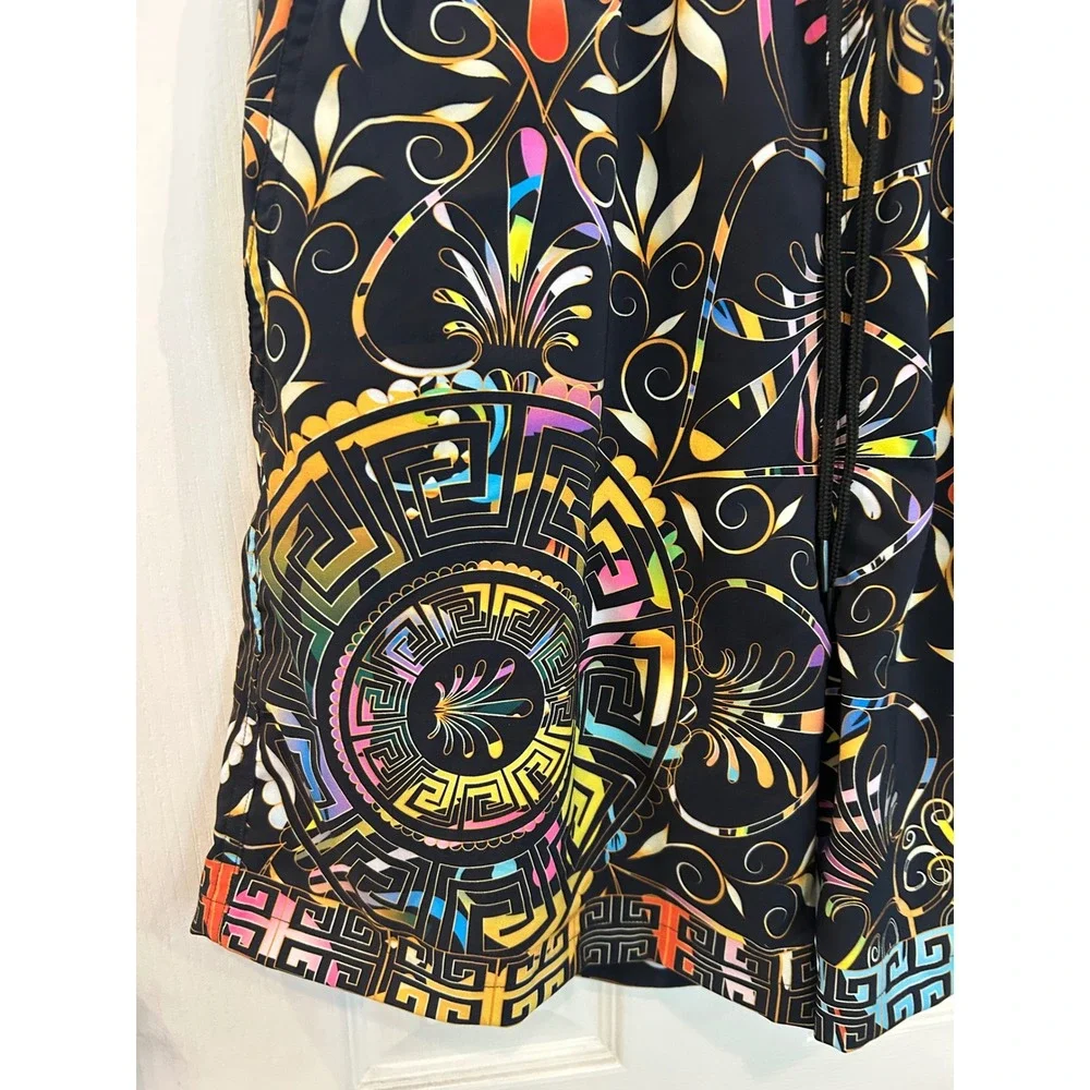 Johnny Was Swim Trunks Black Multi Color Geometric Floral Board Shorts Mens‎